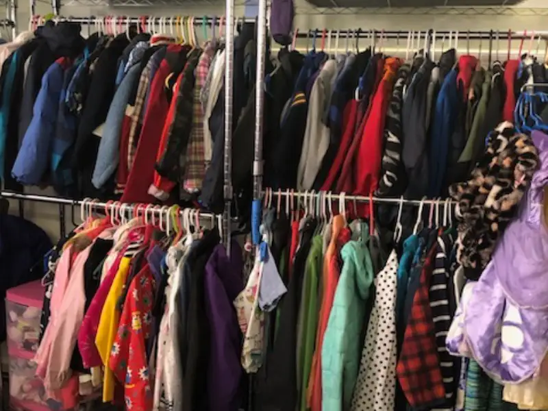 Clothing rack of shirts and coats