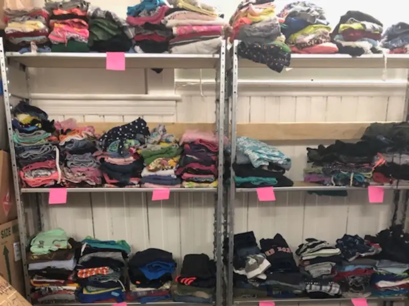 Shelves with clothing